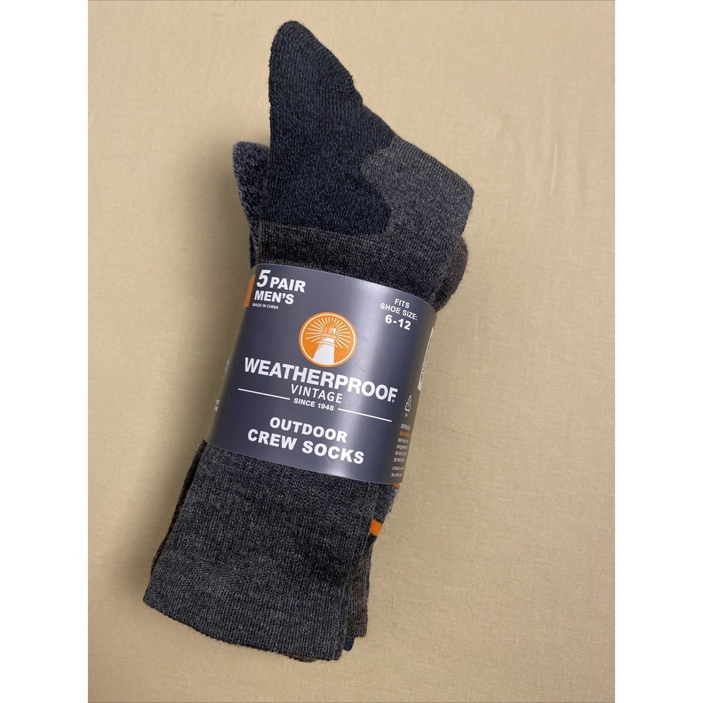 Weatherproof Vintage Men's Outdoor Crew Socks Size 6-12 Wool Blend 5 Pairs NEW